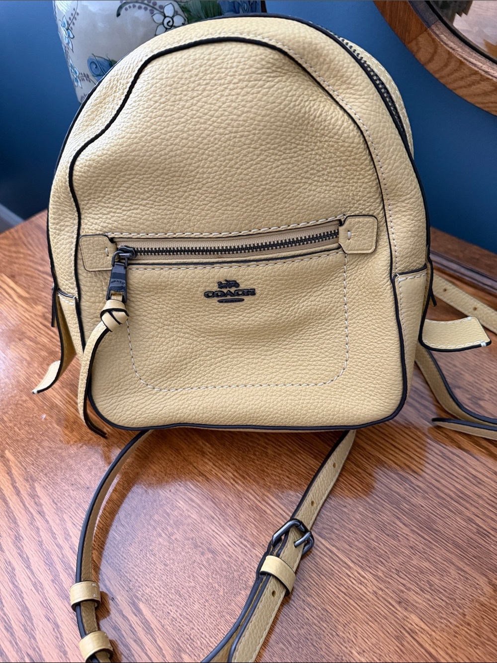Coach Light Yellow Pebbled Leather Mini Backpack